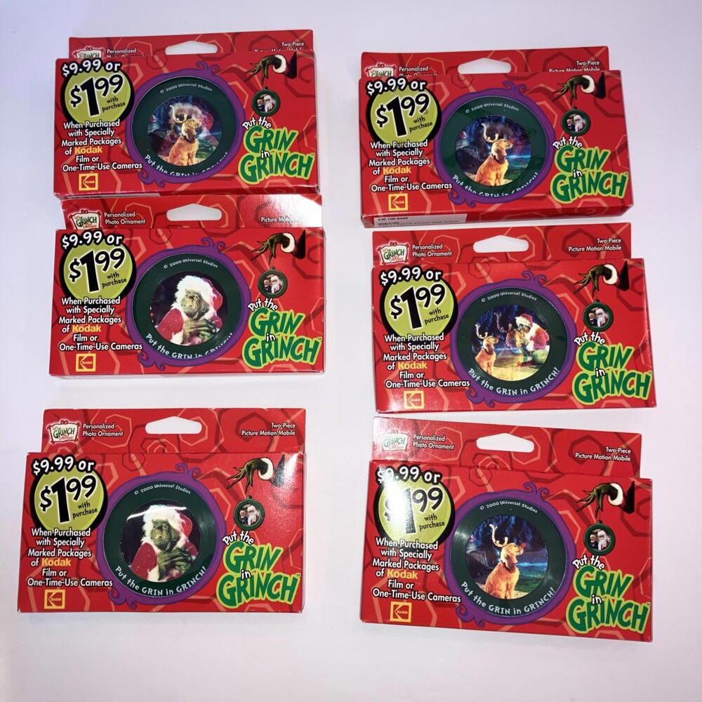 (6) VTG 2000 Grinch Personalized Photo Ornaments How The Grinch Stole Christmas